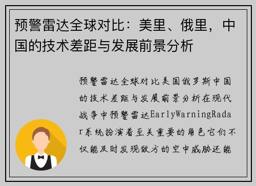 预警雷达全球对比：美里、俄里，中国的技术差距与发展前景分析