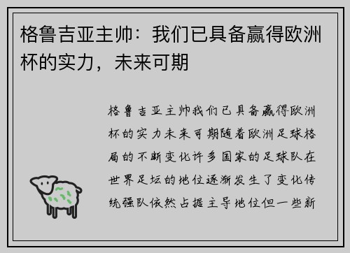 格鲁吉亚主帅：我们已具备赢得欧洲杯的实力，未来可期