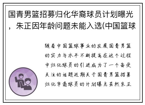 国青男篮招募归化华裔球员计划曝光，朱正因年龄问题未能入选(中国篮球国青)