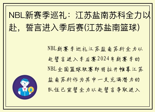 NBL新赛季巡礼：江苏盐南苏科全力以赴，誓言进入季后赛(江苏盐南篮球)