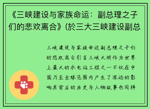 《三峡建设与家族命运：副总理之子们的悲欢离合》(於三大三峡建设副总)